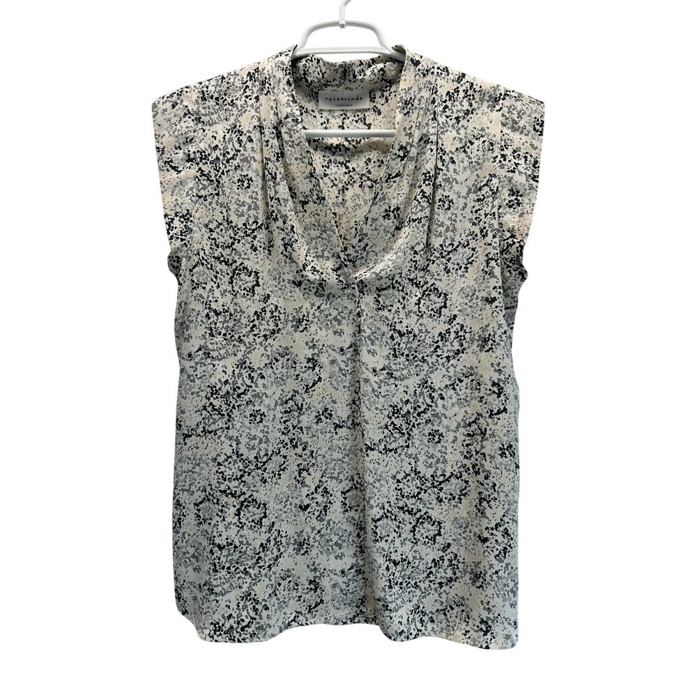 Rosemunde Printed Sleeveless Ruffle Blouse Cream Black Floral Top 38/8